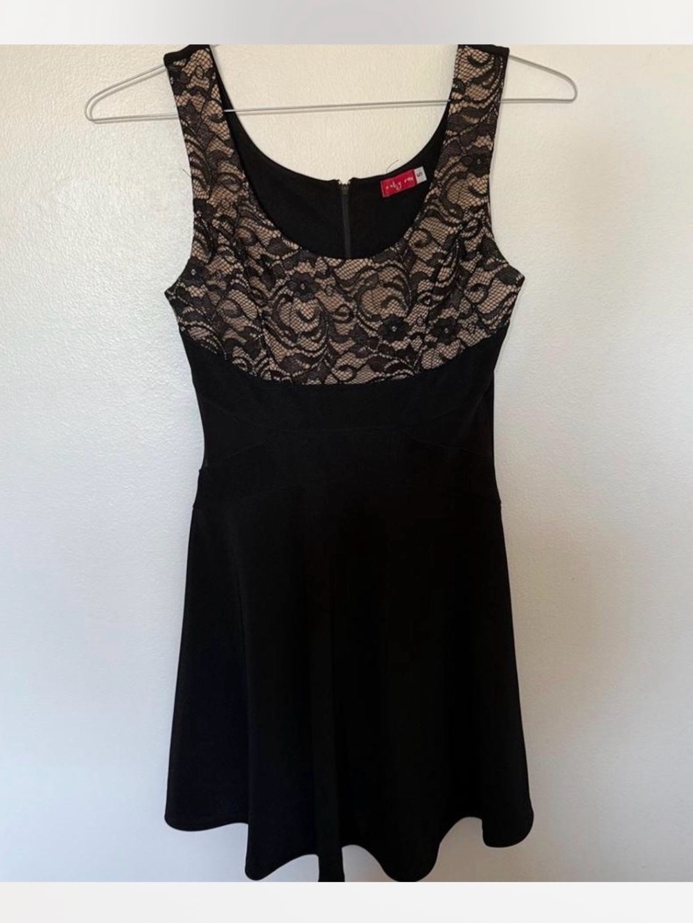 Y2K Ruby Rox Dress Black fit and flare, A-line with lace overlay size 5